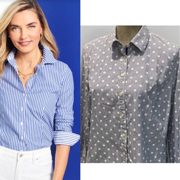 Talbots Blue and White Polka Dot Shirt Size medium - Picture 1 of 15
